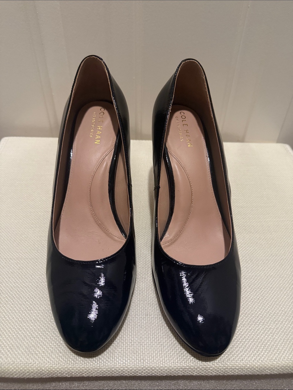 Cole Haan Black Patent Leather Classic Round-Toe Pumps
